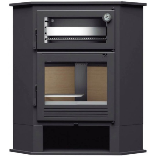 Estufa de Leña CH-8 R: Calor de Esquina con Horno en Acero Inoxidable de Estufas Mansele