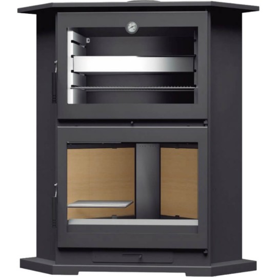Estufa de Leña CH-9 R: Calor de Esquina con Horno en Acero Inoxidable de Estufas Mansele