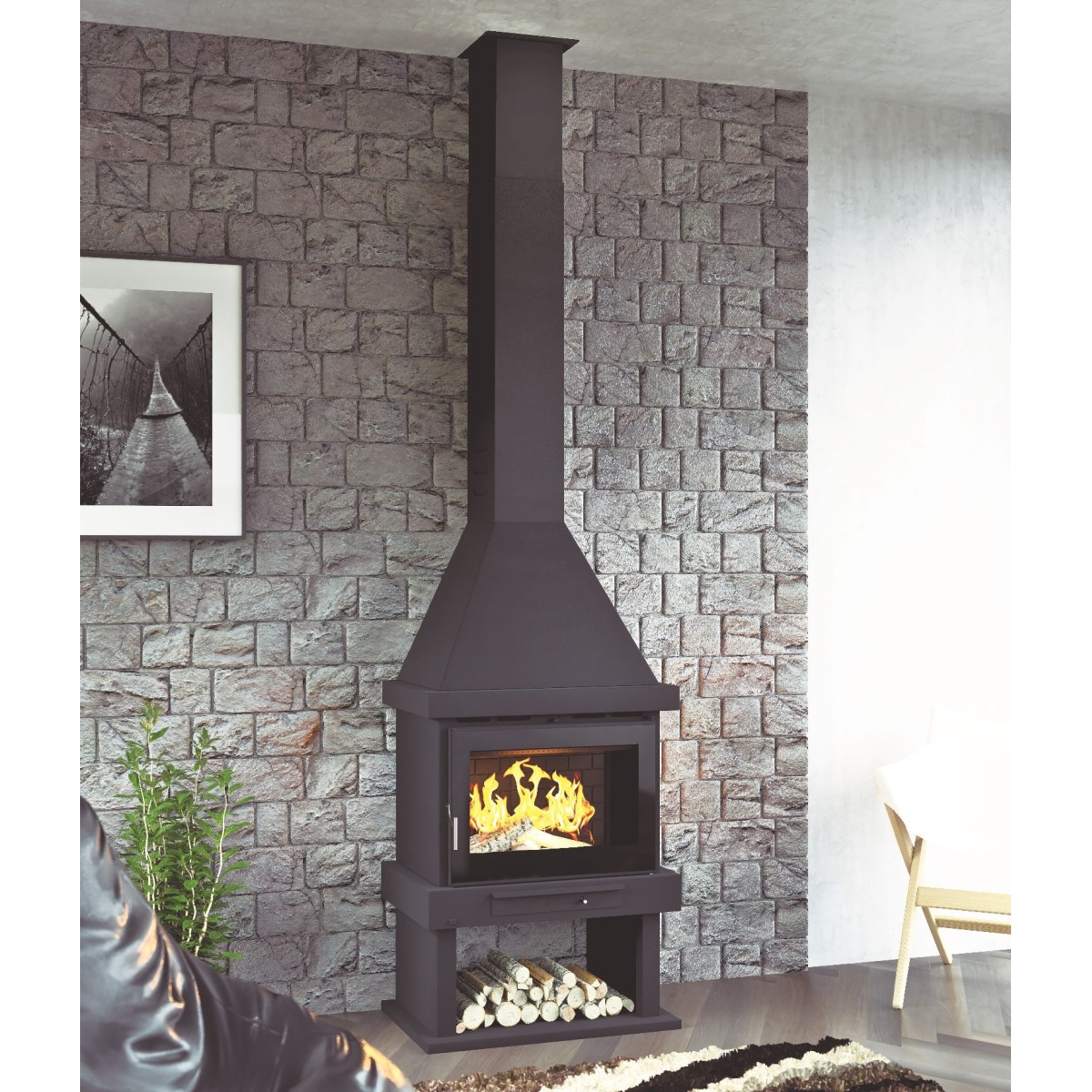 FM C-300 TK: Chimenea de Leña Frontal con Turbina de Estufas Mansele