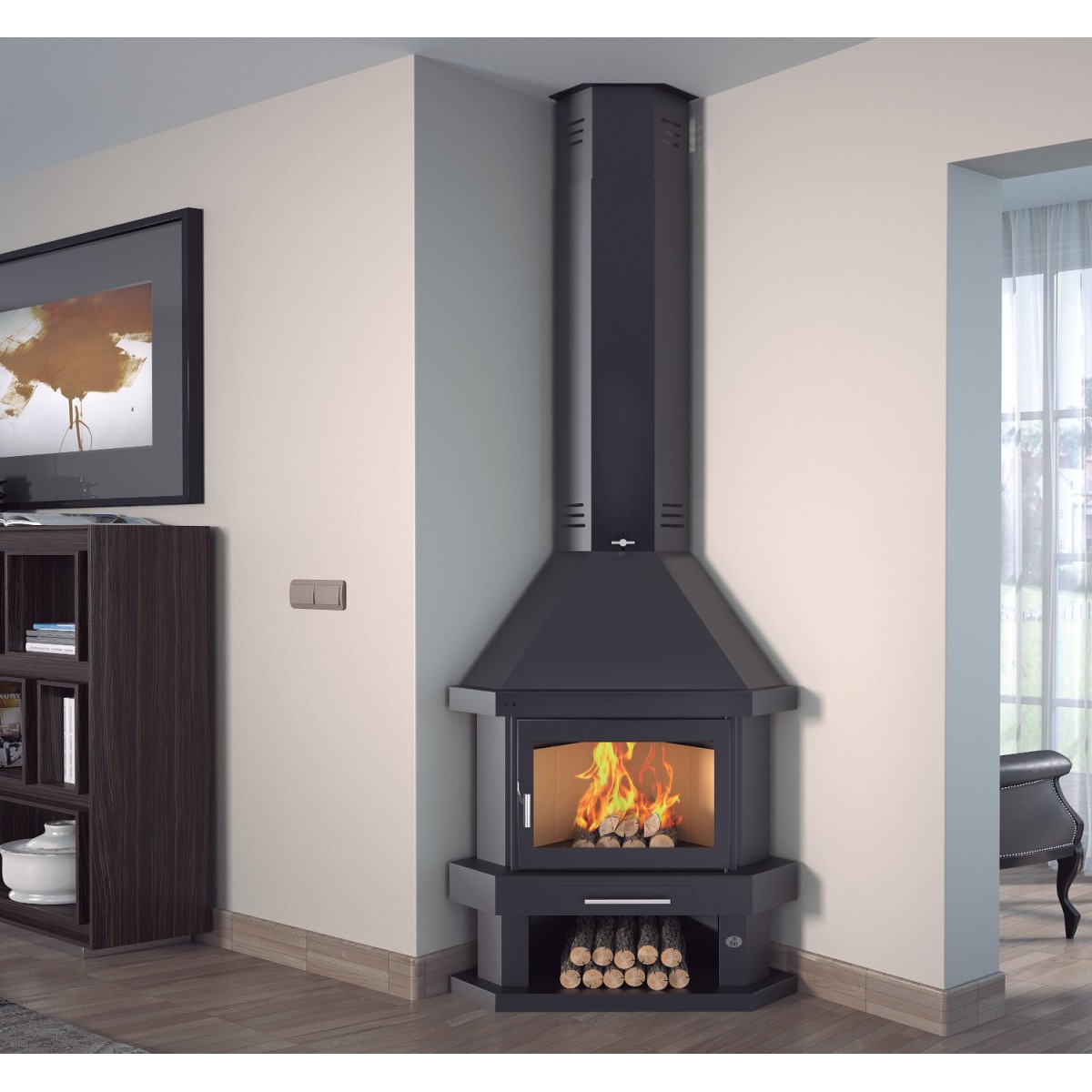 FM C-300 R: Chimenea de Leña de Rincón de Estufas Mansele