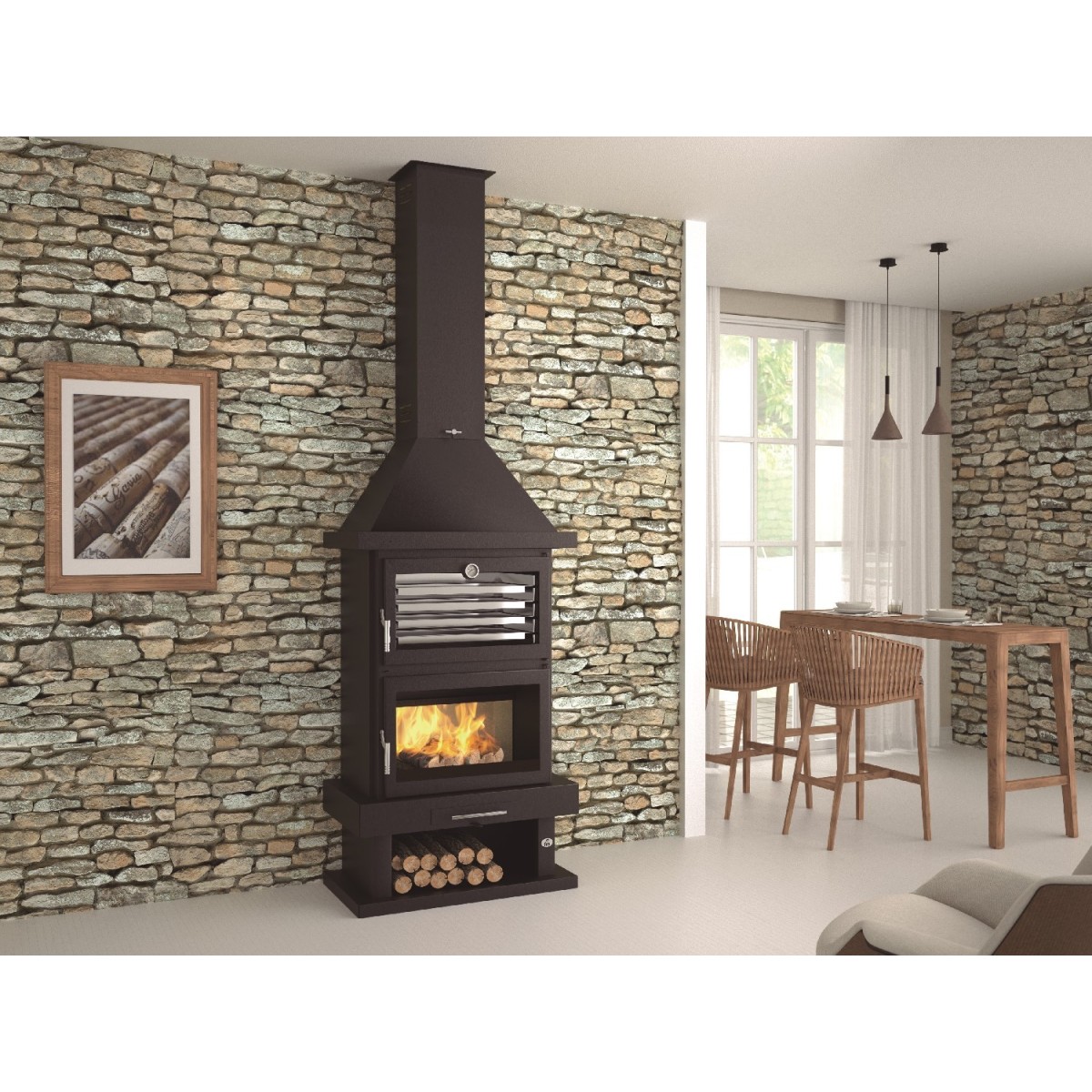 FM C-200 H: Chimenea de Leña Frontal con Horno de Estufas Mansele