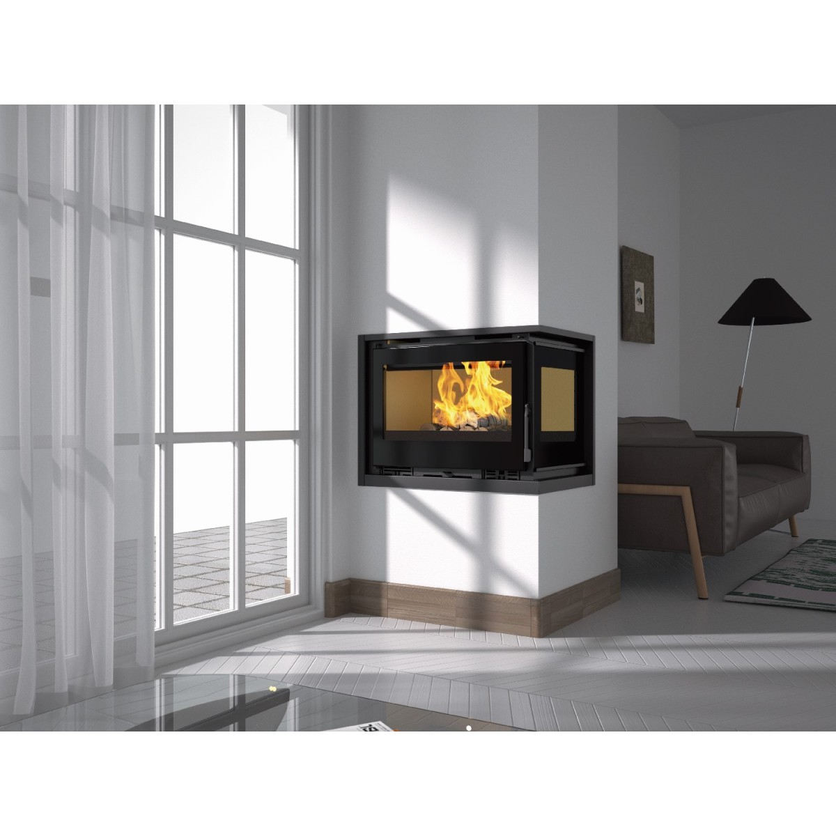 Insertable de Leña en Esquina FM IT-172 DFK: Calor Eficiente con Turbinas